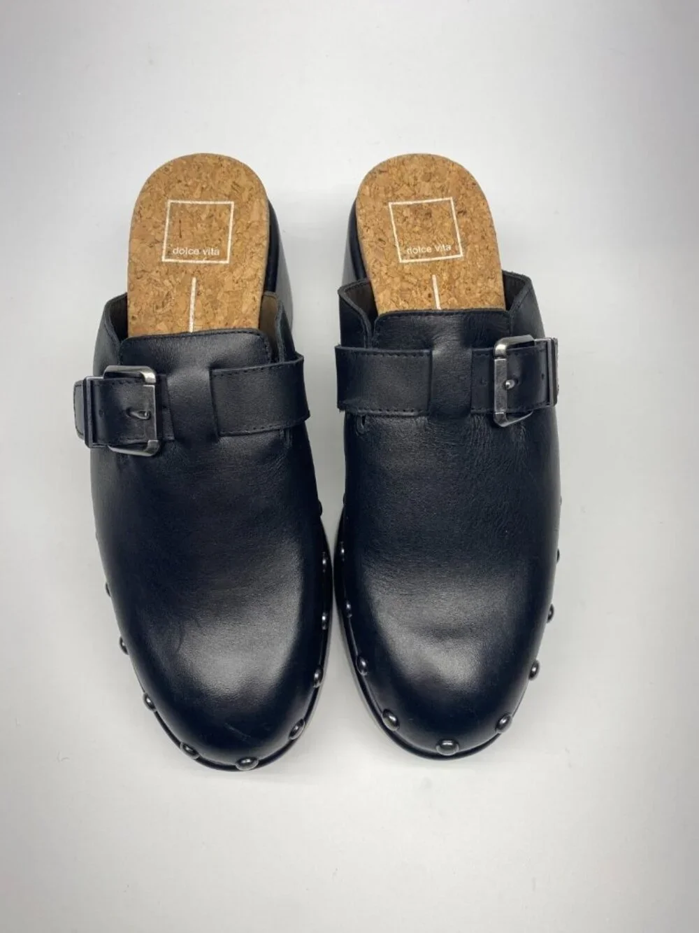 Dolce Vita Women's Black Yevan Buckled Studded Platform Clogs Sz 7